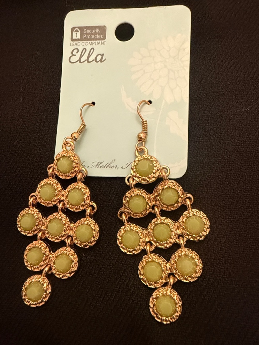Ella Gold-Tone Chandelier Earrings with Olive-Green Accents